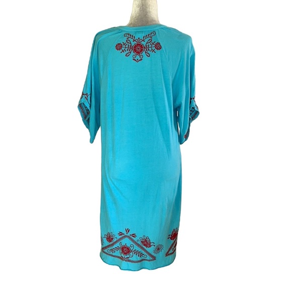 Sundance Aqua Blue Red Embroidered Knit Dress - M - Picture 5 of 10